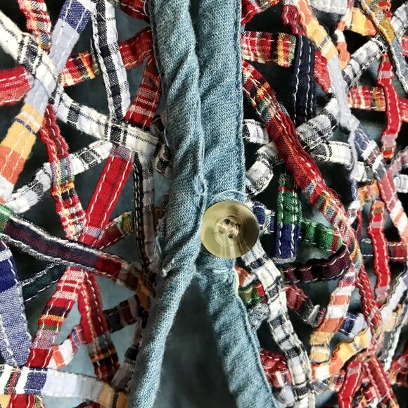 Cascade Blues Patchwork Woven Vest 90's Teachercore Crafty Unique Grannycore Med - Picture 5 of 8